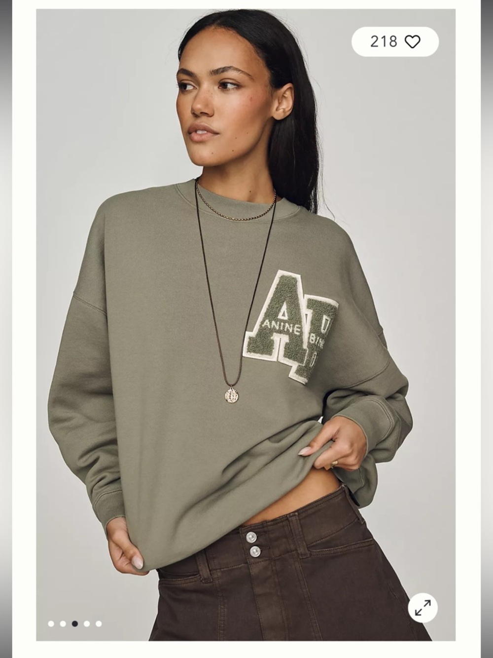 Anine Bing Miles AB Graphic Sweatshirt Sage Green Size Medium Oversized - Picture 2 of 12
